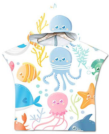 Chickwin Badetücher Badehandtuch Kinder, Mikrofaser Kapuzenhandtuch Badeponcho Poncho Strandtuch Kinder Ultra Weich und Saugfähig, Bademantel Mädchen für Jungen Surfponcho (60 x 80cm,Rosa Qualle)