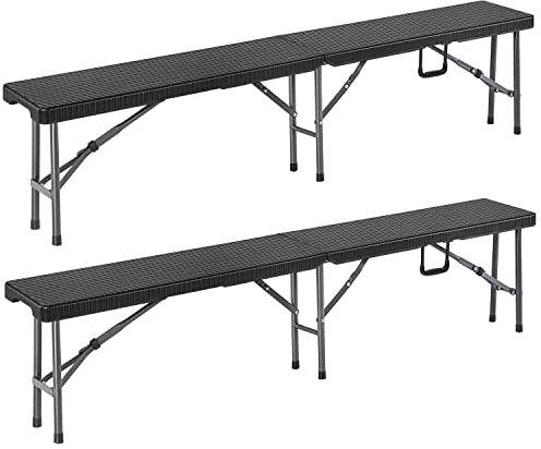 Casaria® 2er Set Bierbank Klappbar 8 Personen Rattanoptik 183cm Kunststoff Klappbank Faltbar Campingbank Bierbänke Bierbankgarnitur Gartenbank Schwarz