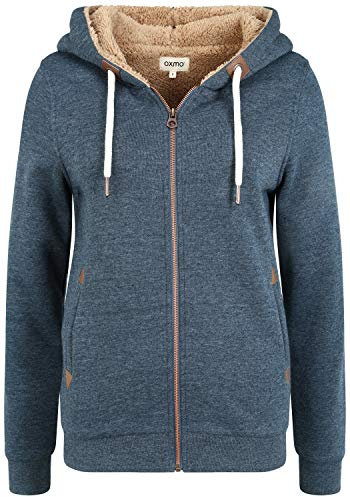 OXMO OXVicky Pile Sweat Zip-Hoodie Damen Sweatjacke Cardigan Sweatshirtjacke mit Teddy-Futter Reißverschluss Eingrifftaschen Regular fit, Größe:L, Farbe:INS BL Mel (7989915)