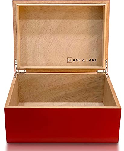 Blake & Lake Aufbewahrungsbox aus Holz mit Deckel – Aufbewahrungsbox aus Holz mit Scharnierdeckel – rote Schatzkiste für Zuhause – Holz-Geschenkboxen mit Deckel (Heritage Red)