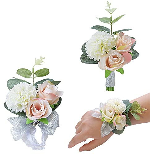 Qanye 2 Stücke Boutonniere, Handgelenk Blume, Künstliche Ansteckblume, Hochzeit Boutonniere Blumen, Brautjungfer Handgelenk Blume, für Hochzeit, Tanz, Partydekoration