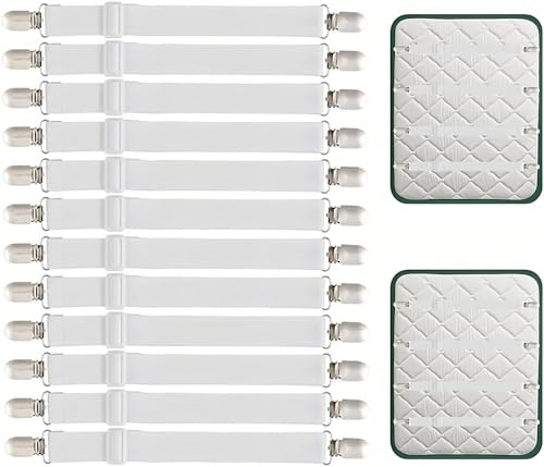 wirsindeins 12 Stück Bettlakenspanner Verstellbar mit Metallclips – Für Matratzen, Bügelbrettbezug & Sofa (Elastische Spannhalter, Robust & Langlebig)
