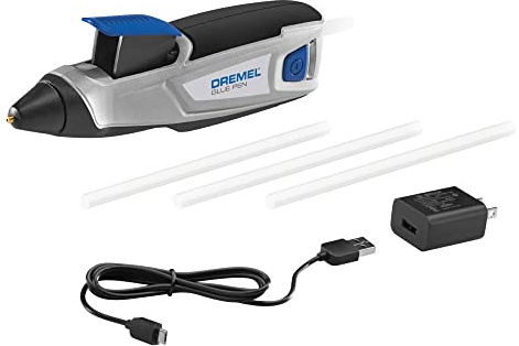 Dremel HSGP-01 - Pistola per colla a caldo 4 V, senza fili, ricaricabile tramite USB, preriscaldamento rapido e punta Drizzle di precisione, con stick di colla, 4 stick di colla, cavo USB e adattatore