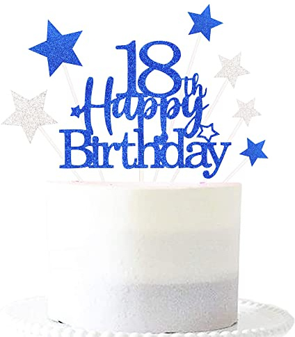 Pargleev Royal Blue 18th Birthday Cake Topper with Glittery Stars