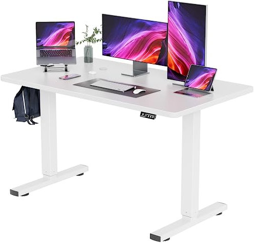 YESHOMY Höhenverstellbarer elektrischer Stehpult Computertisch, 140 cm (55 Zoll), Metall, Weißes Bein/weißes Oberteil, 55in