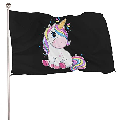 NIBABAEU Dekorative Gartenflagge, Hof-Banner, Einhorn-Regenbogen-Haardruck, alle Jahreszeiten, Feiertage, Willkommensgartenflaggen, Rasendekoration, 90 x 150 cm