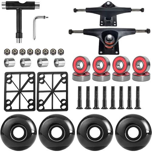 TGHY Skateboard Rollen Skateboard Räder Set, beinhaltet 4 Skateboardräder 52mm, Skateboard-Achsen, Skateboard-Kugellager, Skateboard-Pads, Skateboard-Hardware (T & L Tools),Schwarz