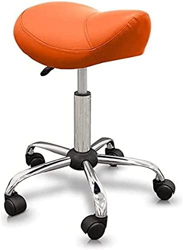 QUIRUMED Pony-Hocker, ergonomisch, mit Stahlgestell, Farbe Orange, Kunstlederpolsterung, höhenverstellbar, gepolsterter Sitz, drehbare Räder, bis 150 kg