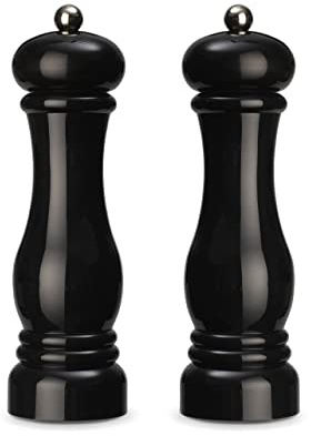 Juego de 2 auténticos molinillos de especias de plástico ABS, mecanismo de molienda de cerámica, molinillo manual, ideal para especias como pimienta, sal y guindilla, 21 cm, negro