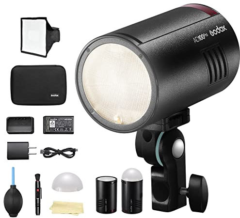 Godox Flash AD100Pro Kit Strobe Light Photography, 100Ws 2.4G Wireless HSS 1/8000s Outdoor Flash Light,2600mAh Batterie 0.01-1.5s Recycling,360 Full Power Flashesg TTL/M Funktionen mit AK-R1(Schwarz)