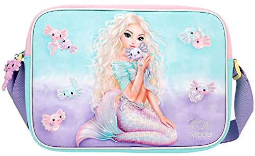 Depesche 12302 TOPModel Mermaid - Umhängetasche in Rosa und Türkis mit Meerjungfrauenmotiv, Tasche mit Reißverschluss und längenverstellbarem Tragegurt