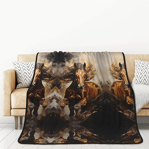 Running Brown Horse Doppelseitige Flanelldecke für Autobetten und Nickerchen für Erwachsene, eine warme und gemütliche Decke (152,4 x 203,2 cm)