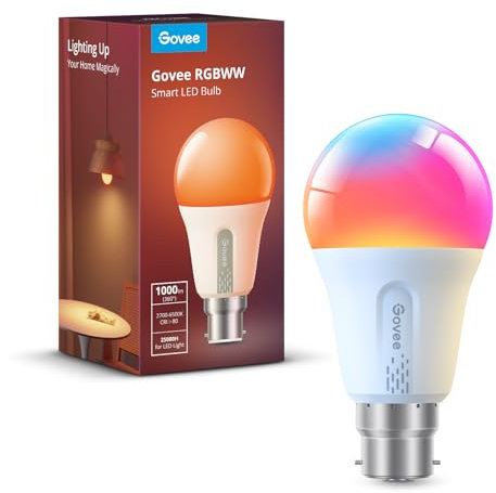 Govee Smart Bulb RGBWW, 1000lm Wi-Fi LED Bulbs B22, Smart Light Dimmable, DIY 16 Million Color, 64 Dynamic Scenes, Works with Alexa & Google Assistant, 1 Pack