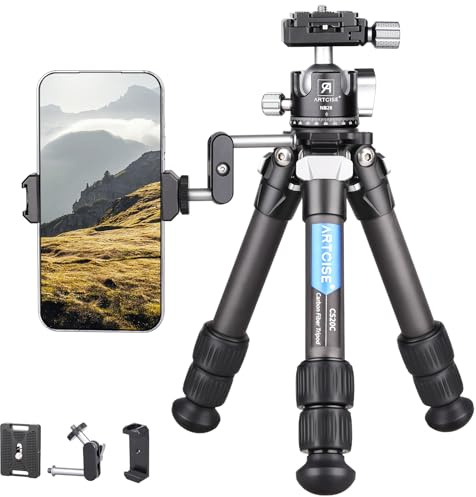 ARTCISE Compact Mini Carbon Tripod with Arca Low Profile Tripod Ball Head Lightweight Portable Travel Carbon Fiber Tripod Desktop Video Tripod for DSLR Camera Digital Mobile Phone Max Load 22lb/10kg