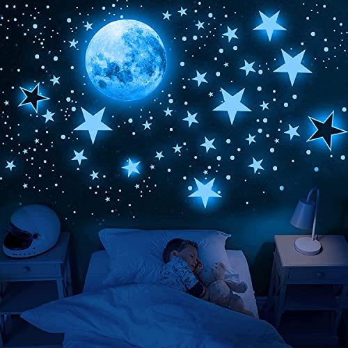 1049PCS Pegatinas Pared Decorativas Luminoso Pegatinas de Pared Luna Estrellas Fluorescente Decoración de Pared Dormitorio de Niños, DIY Decoración de la Habitación Para Chico Niña Bebé Infantiles