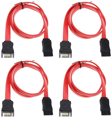 VGOL 4 st 50 cm SATA-förlängningskabel, 7-stifts hane till hona, röd, dataöverföring, kompatibel med hårddisk, optisk och andra SATA-gränssnittsenheter