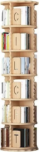 GaRcan Schränke Drehbares Bücherregal, Eckregal fürs Wohnzimmer, um 360 Grad drehbar, Aufbewahrungs- und Präsentationseinheit, 2/3/4/5/6 Etagen (Holz, 50 x 191 cm)