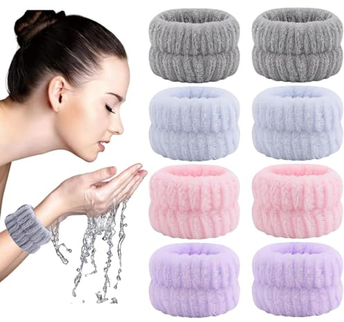 8 Stück Elastisches Mikrofaser Gesicht Wasch Kosmetik Haarband, Handgelenk Waschband Spa Saugfähiges Armband,Makeup Handgelenk Gesichtshautpflege,4 Farben