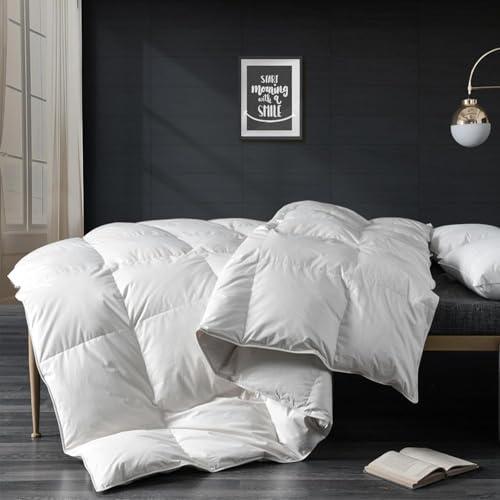 APSMILE Daunendecke 155x220 Ganzjahresdecke Bettdecke mit Gänsedaunen und Federn, Medium Warm Übergangsdecke, Natur Duvet für Einzelbett, Federbettdecke ohne Lebendrupf, Weiß