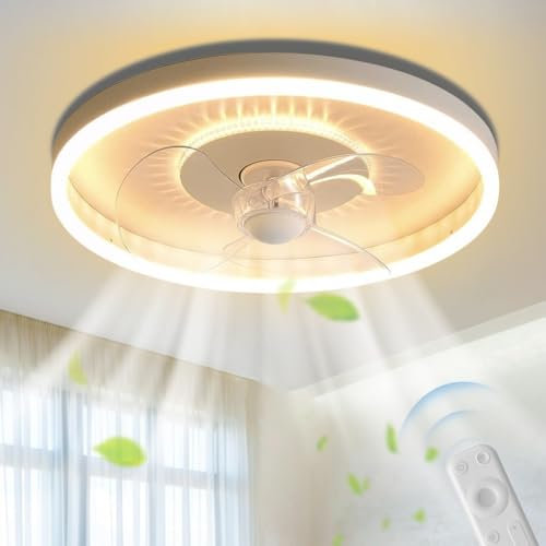 JOJOM Modern Fan Ceiling Light Smart LED Fan Light 6 Speed Ceiling Fan with Light Reversible Fan Dimmable Noiseless with Remote Control for Bedroom Living Room Study Dining Room(40CM)