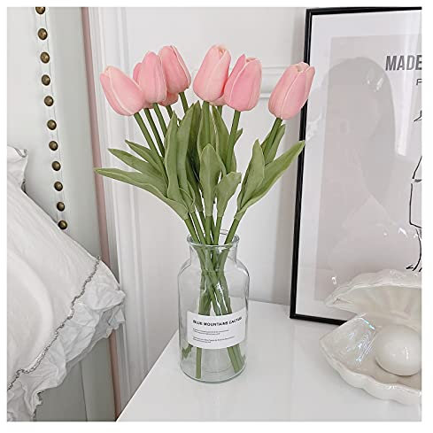 QTYQWC Künstliche Blumenpflanzen, Blumenarrangement zum Selbermachen, künstliche Blumen und Vasen, künstliche Blumen, 10 Stück, künstliche Tulpen, fühlen Sich echt an, Tulpen für selbstgemachte