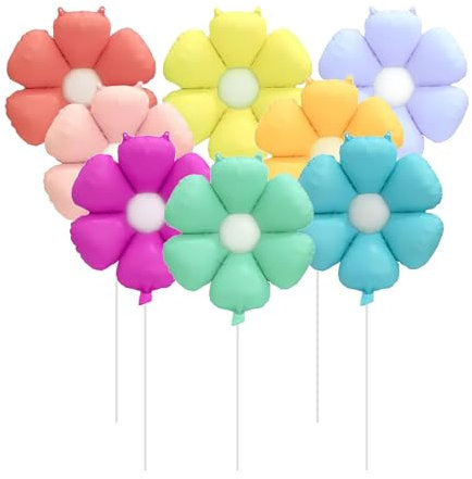 Moguri Lot de 8 ballons colorés en aluminium en forme de marguerite, taille moyenne, couleurs pastel, décoration pour fête bohème, fête prénatale, mariage, anniversaire et fête hippie rétro