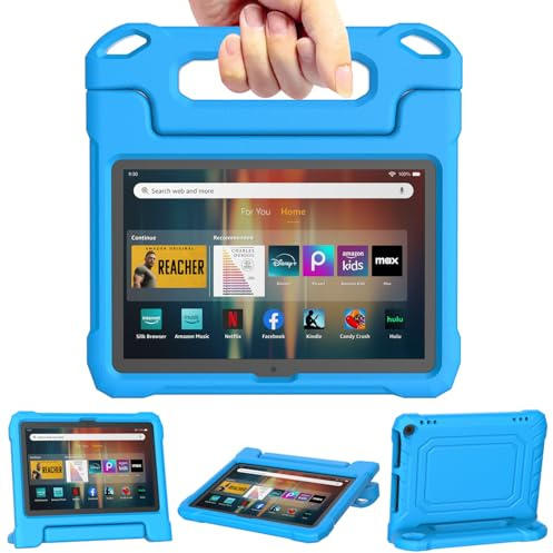 Fire HD 8 Tablet Hülle für Kinder (12./10. Gen, 2024/2022/2020 Release), Nicht für iPad, TrendGate Leichtes Stoßfeste Fire HD 8 Hülle mit Griffständer für Kindle Fire HD 8/Plus/Kids/Kids Pro - Blau