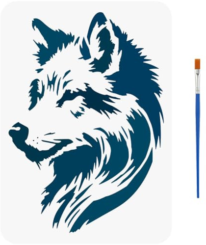 FINGERINSPIRE Schablonen Mit Pinsel Wolf Tiermotive 29.7x21cm Für DIY