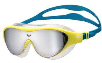 ARENA Máscara de natación unisex para niños de 6 a 12 años, gafas de natación para niñas y niños, lente de policarbonato de ajuste grande, plateado/verde suave/azul Cosmo