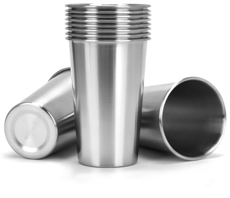 BSDLZCH 10 Stück Edelstahl-Becher 450 ml Wiederverwendbar | Metall-Trinkgläser & Wasserbecher – Tragbares Drinkware-Set für Camping, Reisen, Haushalt & Restaurant