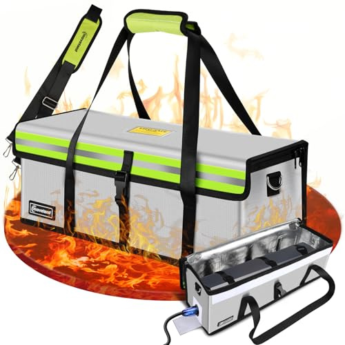 moveland Ebike Akku Tasche Feuerfest, 49 x 15 x 16 cm, bis 1400 °C | Explosionsgeschützte Akku Tasche, E-Bike Akku Brandschutzbox mit Dreifachschutz, Ladeanschluss, Laden, Lagern, Transportieren