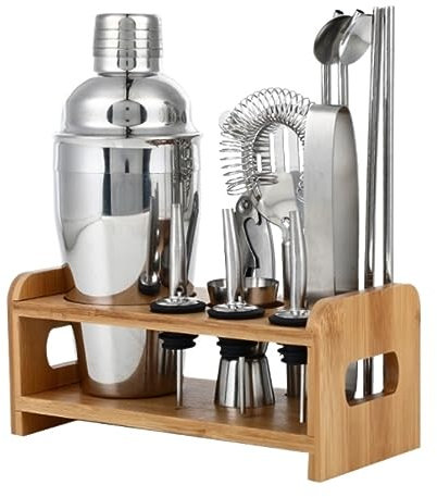 NESPIQ Coctelera para Cócteles Coctelera De Acero Inoxidable De 550ml, 13 Uds., Kit De Barman, Juego De Barras, Herramientas con Soporte Juego De Coctelera para Fiesta
