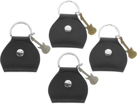 DRESSOOS Lederetui Für Gitarrenplektren 4 Stück-Pack Mit Schlüsselanhänger Portable Aufbewahrungstasche Für Plektren Verschiedener Größen Handliche Plektrum Tasche Für Reisen Und Geschenk
