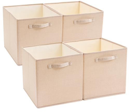 Mangata Aufbewahrungsbox 30x30x30 cm, faltenfrei Stoff Aufbewahrungskörbe für Kleiderkörbe, Körbe, Truhen, Spielzeug (4 er, Helles Khaki)