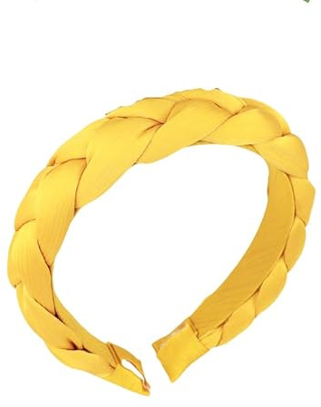 WANYI Geflochtene Stirnband, Haarreif Haarreifen Damen Breit Organza Haarbänder Trachten Haarreif Niedliches Haarband für Mädchen Damen Reisen, Make-up, Fotoshootings(Gelb)