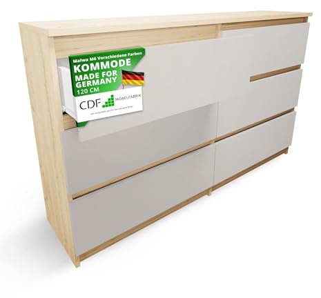CDF Kommode Artisan Kashmir mit 6 Schubladen 30 cm Tief Komodenschrank Komode für Wohnzimmer Schlafzimmer Schubladenschrank Malm Kommode viel Stauraum Geeignet Organizer Kleidung 120 cm Breite Modern
