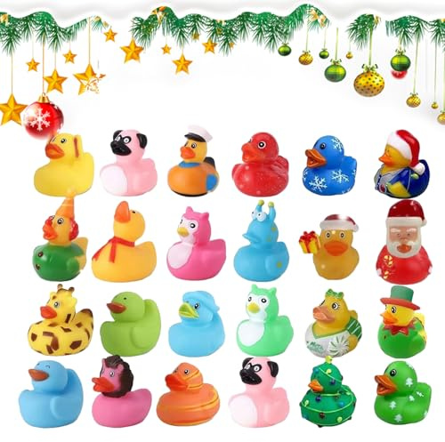Calendario 'avvento con anatroccoli in gomma, calendario 'avvento di 24 giorni con anatre da bagno | Regali per bambini, giocattoli da bagno per feste per bambini, casa, viaggio divertente