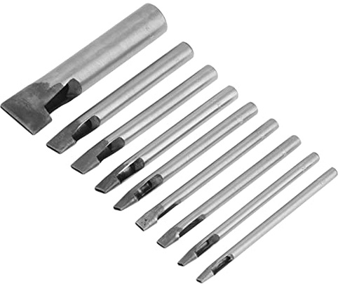 HEEPDD Reta de Perforación de Agujero Ovalado de Cuero de 9 Piezas, Kit de Perforación Hueca de 2 Mm para Bricolaje de Cuero con Hojas de Acero de Alta Carbono Afilado para Zapatos