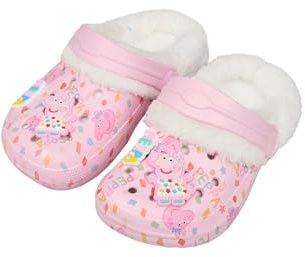 Peppa Pig Girls Clogs – Kids Fur Lined Slippers with Back Strap – Comfortable Indoor Shoes or Outdoor Footwear for Toddlers (Pink UK 8-EU26)