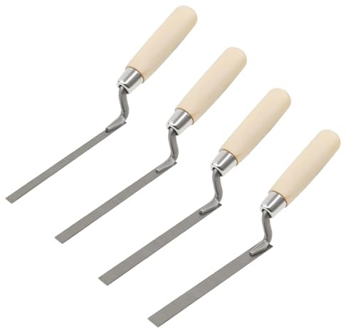 MISIQIMA 4 pezzi cazzuola per fughe (larghezza 8 mm, 10 mm, 12 mm, 15 mm), set di cazzuole per fughe in acciaio al carbonio, cazzuola con manico in legno per intonacare, spatolare e stuccare