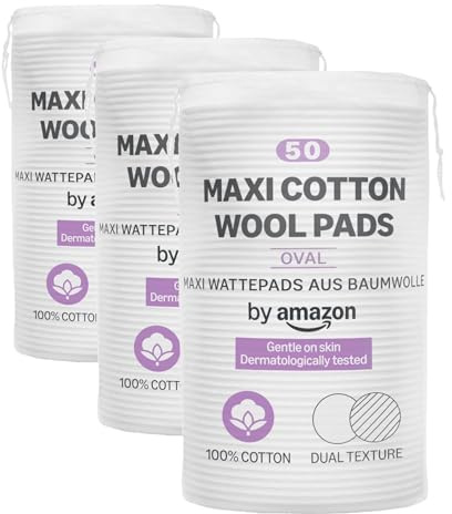 by Amazon Maxi Cotton Wool Pads, Dual Texture, 100% Cotton, 50 Pads (Pack of 3)