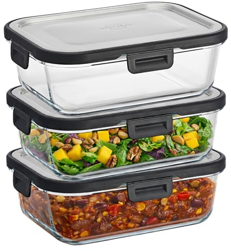 SILBERTHAL Frischhaltedosen Glas 3er Set mit Edelstahl Deckel - Luftdicht für Meal Prep - Lunch Box für unterwegs, Office, Camping - Spülmaschinen & Backofenfest