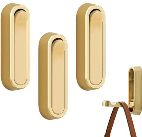 FveVqe 3PCS Folding Wall Hooks, Foldable Wall Hook for Space Saving | Three section wave design, smooth rounded edges, no drilling required, hidden when not in use, load-bearing easy install