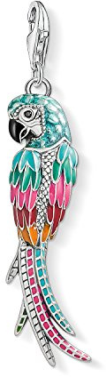 Thomas Sabo pendentif Charm perroquet Argent Sterling 925, Noirci, Émaillé Vert, Turquoise, Noir, Rouge, Rose