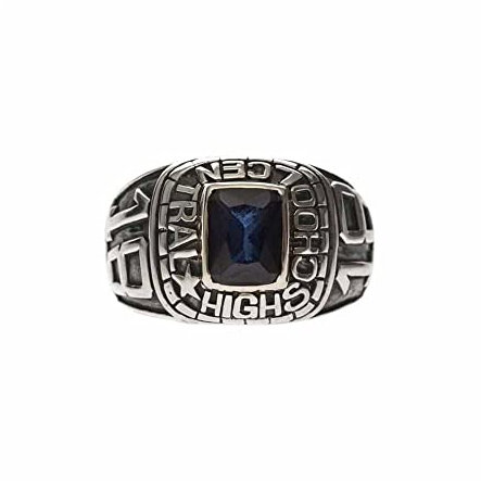 Siegelring für College, blauer Stein, Saphir, Silber, Sterling Silber, Zirkonium