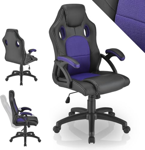 Juskys® Racing Schreibtischstuhl Montreal ergonomisch höhenverstellbar & gepolstert 120 kg belastbar Bürostuhl Drehstuhl PC Gaming Stuhl - violett