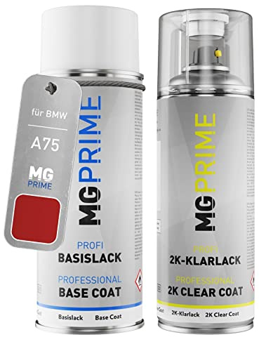 MG PRIME Autolack Set Spraydose für BMW A75 Melbourne Rot Metallic +2K | Protonic Red, Set aus Basislack + 2K Klarlack, Sprühdosen 400ml