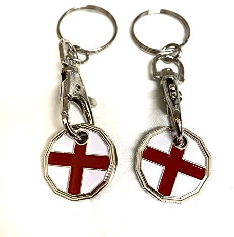 UK Phoenix Trolley Token New £1 Coin Shape 12 Sided Shopping Cart Key Ring Release Shop Locker Keychain (2 x England)