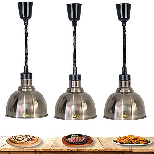 RSHJD Lampada per scaldavivande, Professionale Lampada Testa per Riscaldamento Alimentare Riscaldante a Buffet per Cucina in Acciaio Inossidabile 220V 250W 3 Pezzi