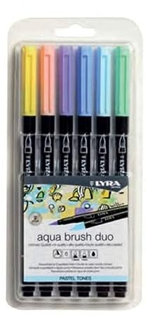 Lyra Aqua Brush Duo Set, Pastel Colors, 6 Pieces | Fine Art, rund, Doppelspitze, Pinsel- und feine Spitze, Kunststoffetui